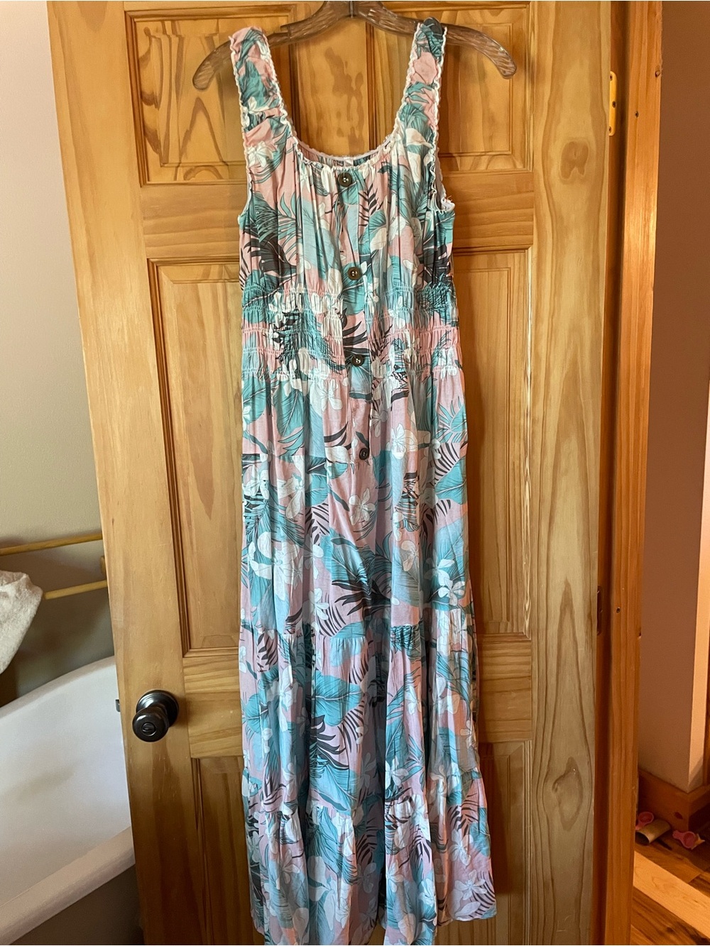 Pink and Teal Floral Sleeveless Maxi Dress